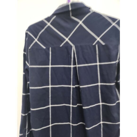 Athleta Womens Presidio Tunic Top Size Small Navy Windowpane 1/4 Button Cotton - Picture 9 of 9